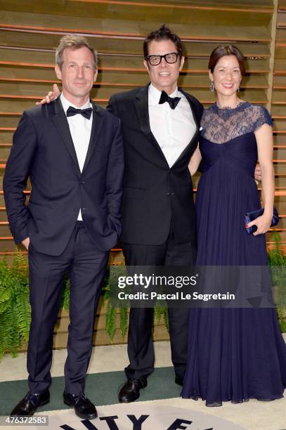 Director Spike Jonze, actor Johnny Knoxville and Naomi Nelson attend the 2014 Vanity Fair Oscar Party hosted by Graydon Carter on March 2, 2014 in...