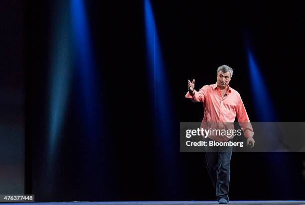 Eddy Cue, senior vice president of internet software and services at Apple Inc., speaks during the Apple World Wide Developers Conference in San...