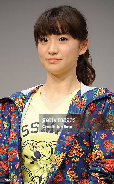 Yuko Oshima of AKB48 attends the Alpen brand ambassador press event at Ebisu Garden Place on March 3, 2014 in Tokyo, Japan.