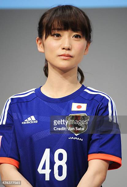 Yuko Oshima of AKB48 attends the press conference for Adidas "Enjin Project" at Ebisu Garden Place on March 3, 2014 in Tokyo, Japan.