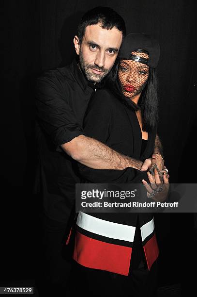 Givenchy designer Riccardo Tisci and Rihanna attend the Givenchy show as part of the Paris Fashion Week Womenswear Fall/Winter 2014-2015 on March 2,...
