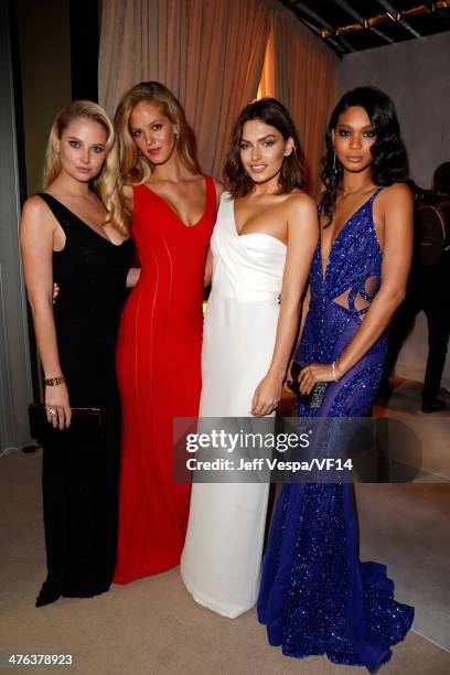 Models Genevieve Morton, Erin Heatherton, Alyssa Miller, and Chanel Iman attend the 2014 Vanity Fair Oscar Party Hosted By Graydon Carter on March 2,...