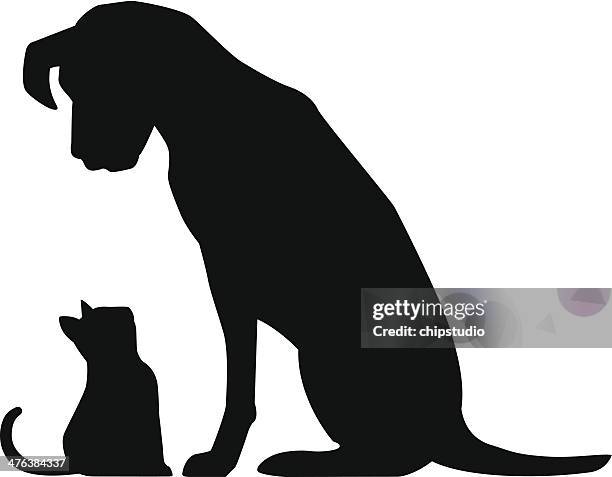 big dog kleine katze - blick nach oben stock-grafiken, -clipart, -cartoons und -symbole