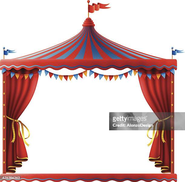 bildbanksillustrationer, clip art samt tecknat material och ikoner med circus stage sign - circus tent