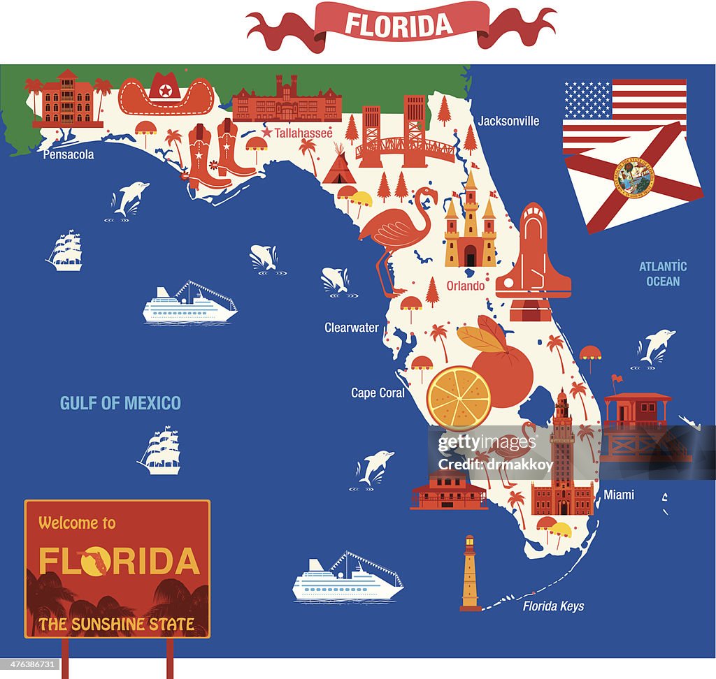 Cartoon map of Florida