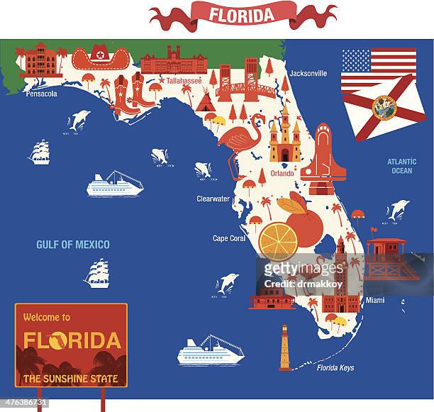 cartoon map of florida - orlando florida map stock illustrations