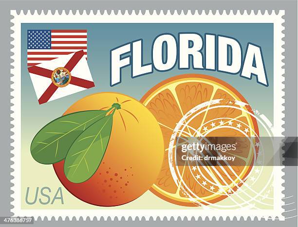 florida stamp - florida oranges stock illustrations
