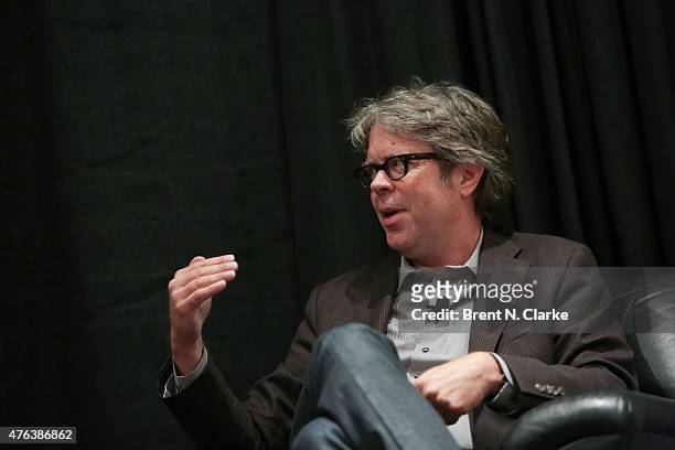 Author Jonathan Franzen speaks on stage during Opening Day Spotlight: In Conversation with Jonathan Franzen during BookExpo America held at the...