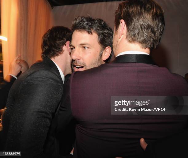 Liam Hemsworth, Ben Affleck and Chris Hemsworth attend the 2014 Vanity Fair Oscar Party Hosted By Graydon Carter on March 2, 2014 in West Hollywood,...