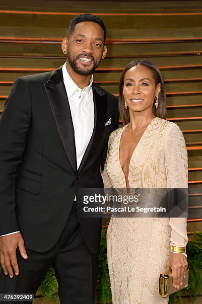 Actors/musicians Will Smith and Jada Pinkett Smith attends the 2014 Vanity Fair Oscar Party hosted by Graydon Carter on March 2, 2014 in West...