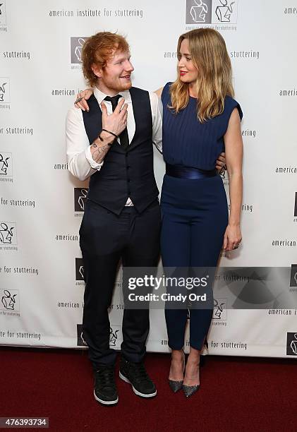 Ed Sheeran and Emily Blunt attend American Institute for Stuttering Freeing Voices Changing Lives 9th Annual Benefit Gala on June 8, 2015 in New York...