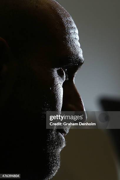 Chris Judd speaks to the media, announcing his retirement during a Carlton Blues AFL press conference at Ikon Park on June 9, 2015 in Melbourne,...