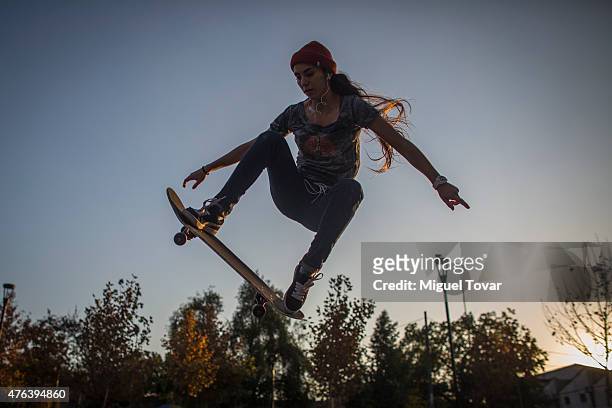Girl rides her skateboard at the O´Higgins Park in Santiago, host city of 2015 Copa America Chile on June 08, 2015 in Santiago, Chile.