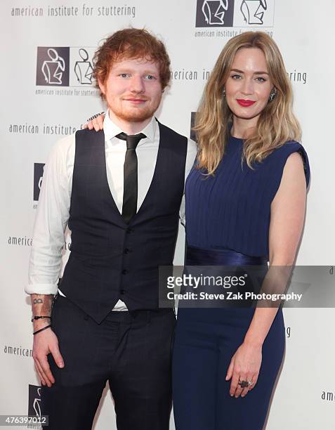 Ed Sheeran and Emily Blunt 9th Annual American Institute For Stuttering Benefit Gala attend at The Lighthouse at Chelsea Piers on June 8, 2015 in New...