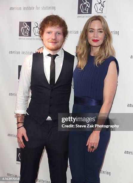 Ed Sheeran and Emily Blunt 9th Annual American Institute For Stuttering Benefit Gala attend at The Lighthouse at Chelsea Piers on June 8, 2015 in New...