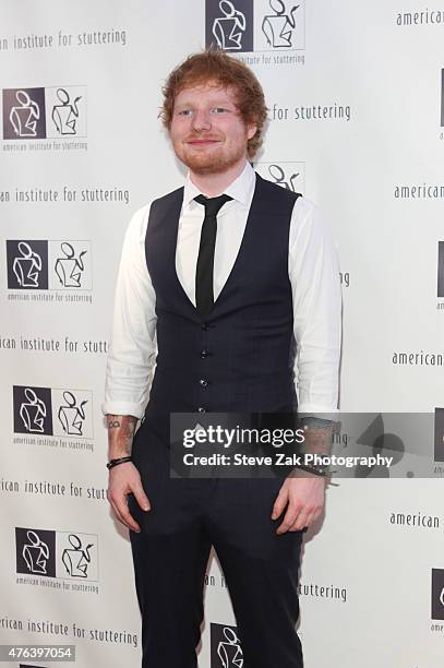 Musician Ed Sheeran attends 9th Annual American Institute For Stuttering Benefit Gala at The Lighthouse at Chelsea Piers on June 8, 2015 in New York...