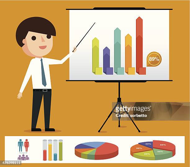 business presentation - illustration - children looking graph stock illustrations