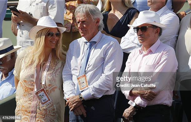 Bjorn Borg and his wife Patricia Ostfeldt, Michel Drucker attend day 13 of the French Open 2015 at Roland Garros stadium on June 5, 2015 in Paris,...