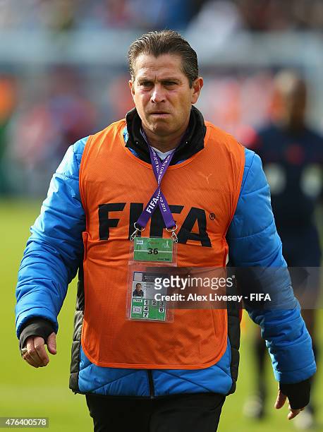 Frank Farina the coach of Fiji looks on during the FIFA U-20 World Cup Group F match between Fiji and Uzbekistan at the Northland Events Centre on...