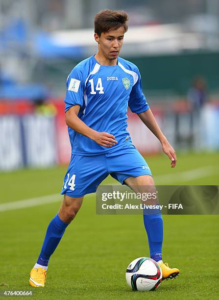 Khurshid Giyosov of Uzbekistan controls the ball during the FIFA U-20 World Cup Group F match between Fiji and Uzbekistan at the Northland Events...