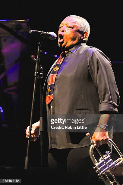 Hugh Masekela performs at Barbican Centre on June 8, 2015 in London, United Kingdom