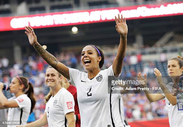 Sydney Leroux of United States of America celebrates after the FIFA Women's World Cup Canada 2015 Group D match between USA and Australia at Winnipeg...