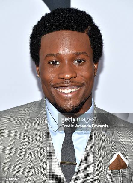 Actor Shameik Moore attends the Los Angeles premiere of "Dope" in partnership with the Los Angeles Film Festival at Regal Cinemas L.A. Live on June...