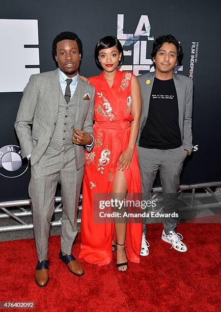 Actors Shameik Moore, Kiersey Clemons and Tony Revolori attend the Los Angeles premiere of "Dope" in partnership with the Los Angeles Film Festival...