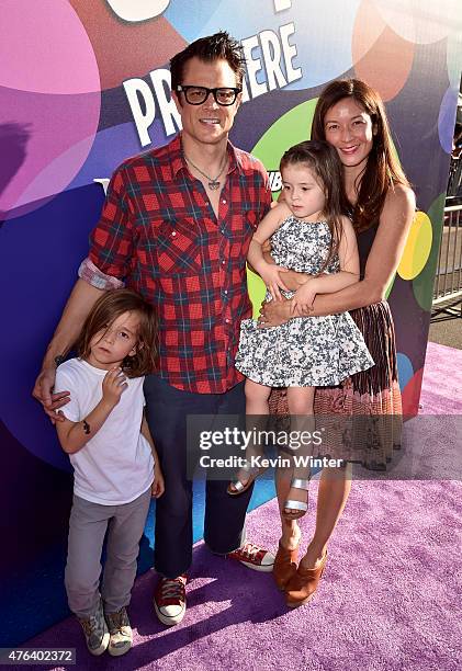 Rocko Akira Clapp, actor/comedian Johnny Knoxville, Arlo Clapp and director Naomi Nelson attend the Los Angeles premiere of Disney-Pixar's "Inside...