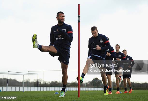 Ashey Cole in action during the England training session at the Tottenham Hotspur Training Centre on March 3, 2014 in London, England.