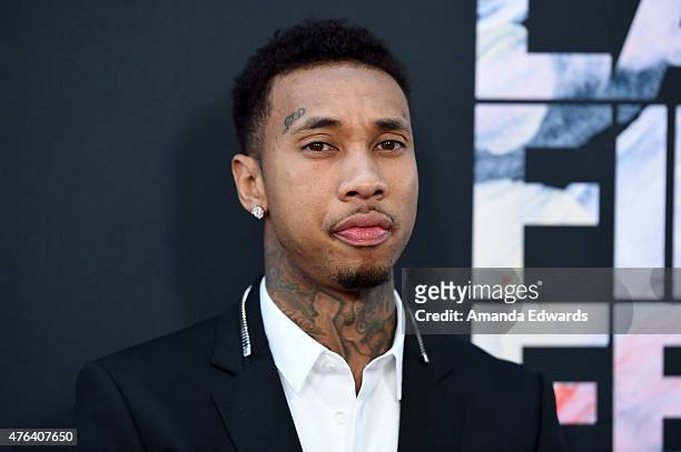 Actor/rapper Tyga attends the Los Angeles premiere of "Dope" in partnership with the Los Angeles Film Festival at Regal Cinemas L.A. Live on June 8,...