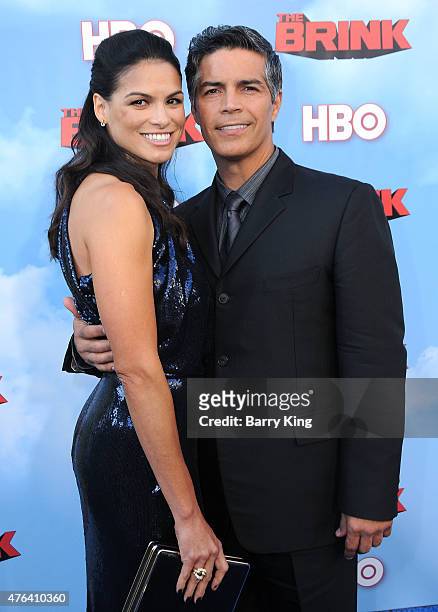 Actor Esai Morales and wife Elvimar Silva arrive at the Premiere of HBO's 'The Brink" at the Paramount Theater at Paramount Studios on June 8, 2015...