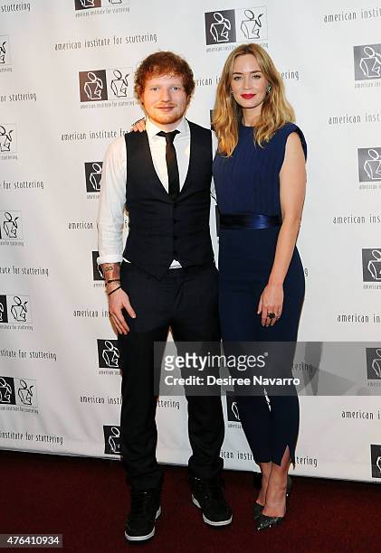 Singer Ed Sheeran and actress Emily Blunt attend the 9th Annual American Institute For Stuttering Benefit Gala at The Lighthouse at Chelsea Piers on...