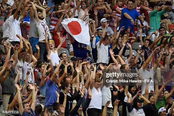 Fans do the Mexican wave during the FIFA Women's World Cup 2015 Group C match between Japan and Switzerland at BC Place Stadium on June 8, 2015 in...