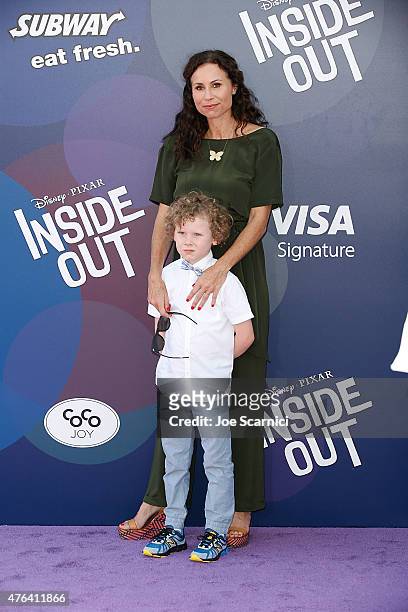 Actress Minnie Driver and son Henry Story Driver attend Disney/Pixar's "Inside Out" Los Angeles Premiere at the El Capitan Theatre on June 8, 2015 in...