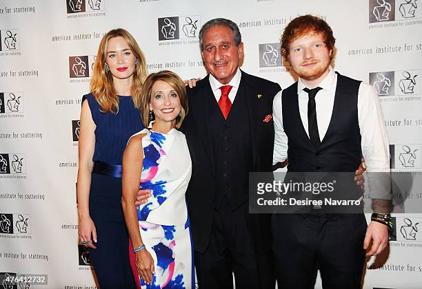Emily Blunt, Angie Macuga, Arthur Blank and Ed Sheeran attend the 9th Annual American Institute For Stuttering Benefit Gala at The Lighthouse at...