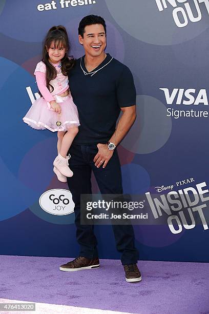 Personality Mario Lopez and Gia Francesca Lopez attend Disney/Pixar's "Inside Out" Los Angeles Premiere at the El Capitan Theatre on June 8, 2015 in...