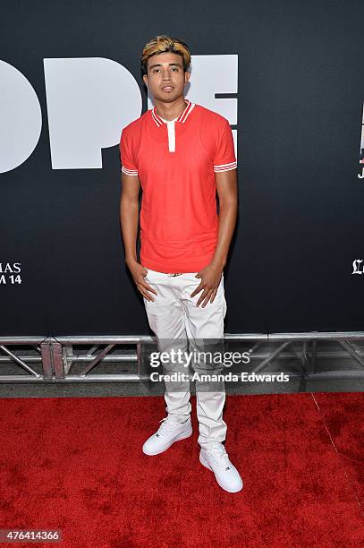 Rapper Kap G attends the Los Angeles premiere of "Dope" in partnership with the Los Angeles Film Festival at Regal Cinemas L.A. Live on June 8, 2015...