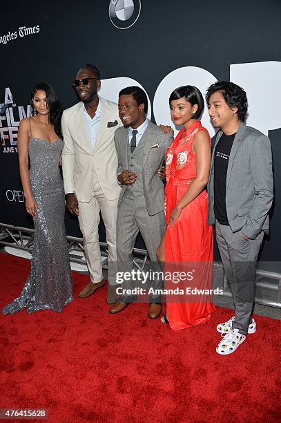 Actress Chanel Iman, writer/director/producer Rick Famuyiwa and actors Shameik Moore, Kiersey Clemons and Tony Revolori attend the Los Angeles...