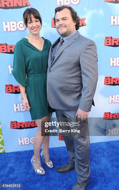 Actor Jack Black and wife Tanya Haden arrive at the Premiere of HBO's 'The Brink" at the Paramount Theater at Paramount Studios on June 8, 2015 in...