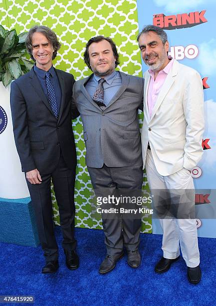 Executive Producer Jay Roach, actor Jack Black and executive producer Roberto Benabib arrive at the Premiere of HBO's 'The Brink" at the Paramount...