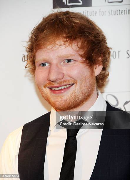 Singer Ed Sheeran attends the 9th Annual American Institute For Stuttering Benefit Gala at The Lighthouse at Chelsea Piers on June 8, 2015 in New...