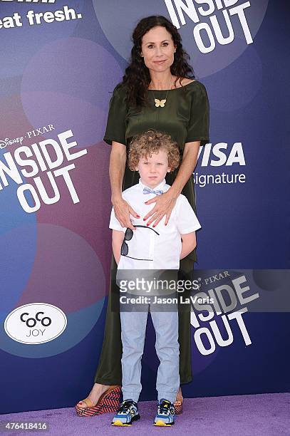 Actress Minnie Driver and son Henry Story Driver attend the premiere of "Inside Out" at the El Capitan Theatre on June 8, 2015 in Hollywood,...