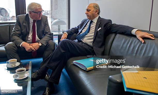 German Foreign Minister Frank-Walter Steinmeier and French Foreign Minister Laurent Fabius meet prior a special session of the EU Council for Foreign...