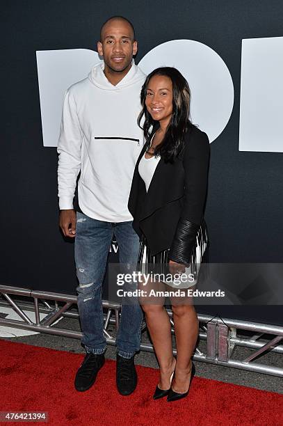 Professional basketball player Dahntay Jones attends the Los Angeles premiere of "Dope" in partnership with the Los Angeles Film Festival at Regal...