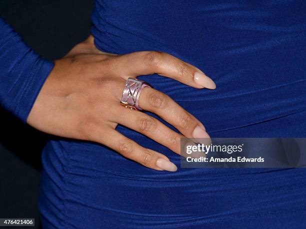 Actress Gloria Govan, fashion detail, attends the Los Angeles premiere of "Dope" in partnership with the Los Angeles Film Festival at Regal Cinemas...