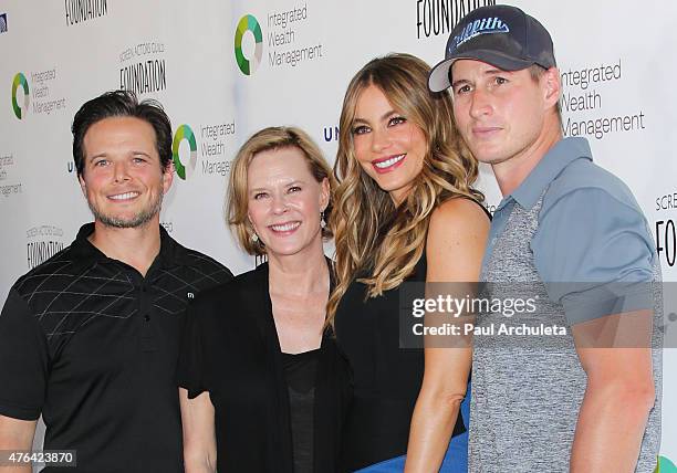 Actor Scott Wolf, JoBeth Williams, Sofia Vergara and Brendan Fehr attends the SAG Foundation's 6th annual Los Angeles Golf Classic on June 8, 2015 in...