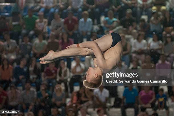 David Jensenin in action in the 3 meter springboard during the Day 2 of a diving qualifier for the Youth Olympic Games Nanjing 2014 at the...