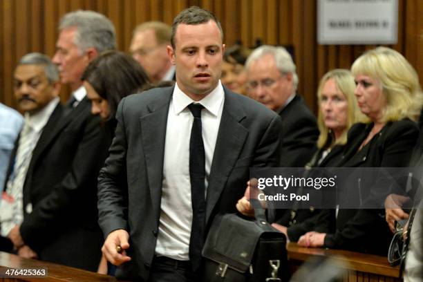 Oscar Pistorius and June Steenkamp at the Pretoria High Court on March 3 in Pretoria, South Africa. Pistorius, stands accused of the murder of his...