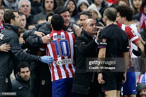 Assistant trainer German Adrian Burgos, Referee Carlos Delgado during the Spanish Primera División match between Atletico Madrid and Real Madrid at...